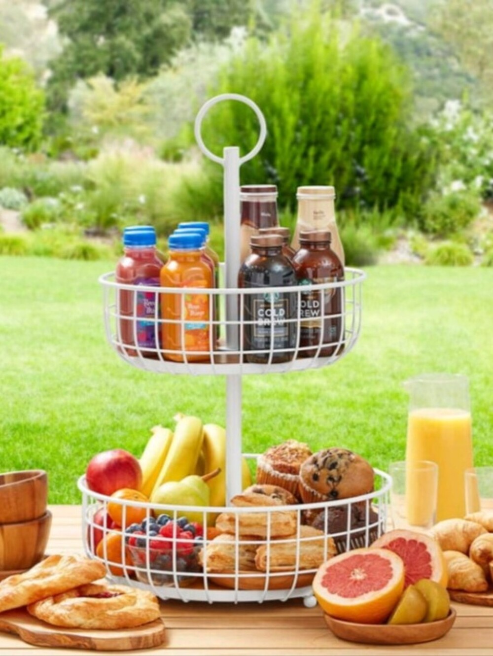 Two-Tier Black Metal Wire Basket